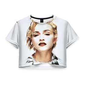 Женская футболка 3D укороченная с принтом Мадонна 3 в Новосибирске, 100% полиэстер | круглая горловина, длина футболки до линии талии, рукава с отворотами | madonna | мадонна | музыка