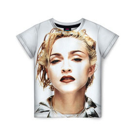 Детская футболка 3D с принтом Мадонна 3 в Новосибирске, 100% гипоаллергенный полиэфир | прямой крой, круглый вырез горловины, длина до линии бедер, чуть спущенное плечо, ткань немного тянется | Тематика изображения на принте: madonna | мадонна | музыка
