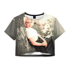 Женская футболка 3D укороченная с принтом Мерлин Монро 1 в Новосибирске, 100% полиэстер | круглая горловина, длина футболки до линии талии, рукава с отворотами | marilyn monroe | кино | мерлин монро | мэрилин монро | норма джин бейкер | ретро