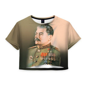 Женская футболка 3D укороченная с принтом Сталин 1 в Новосибирске, 100% полиэстер | круглая горловина, длина футболки до линии талии, рукава с отворотами | знаменитости | иосиф сталин | ретро | ссср