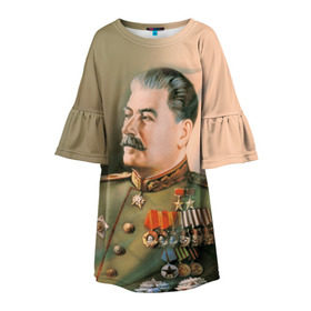 Детское платье 3D с принтом Сталин 1 в Новосибирске, 100% полиэстер | прямой силуэт, чуть расширенный к низу. Круглая горловина, на рукавах — воланы | знаменитости | иосиф сталин | ретро | ссср