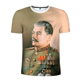 Мужская футболка 3D спортивная с принтом Сталин 1 в Новосибирске, 100% полиэстер с улучшенными характеристиками | приталенный силуэт, круглая горловина, широкие плечи, сужается к линии бедра | знаменитости | иосиф сталин | ретро | ссср