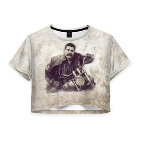 Женская футболка 3D укороченная с принтом Сталин 2 в Новосибирске, 100% полиэстер | круглая горловина, длина футболки до линии талии, рукава с отворотами | знаменитости | иосиф сталин | ретро | ссср