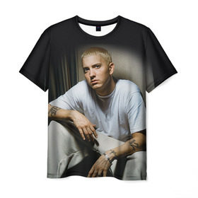 Мужская футболка 3D с принтом Эминем 1 в Новосибирске, 100% полиэфир | прямой крой, круглый вырез горловины, длина до линии бедер | eminem | music | rap | музыка | реп | рэп | эминем