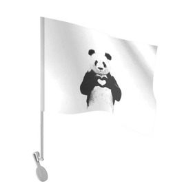 Флаг для автомобиля с принтом Панда Love в Новосибирске, 100% полиэстер | Размер: 30*21 см | панда