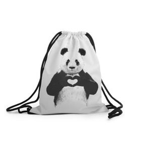 Рюкзак-мешок 3D с принтом Панда Love в Новосибирске, 100% полиэстер | плотность ткани — 200 г/м2, размер — 35 х 45 см; лямки — толстые шнурки, застежка на шнуровке, без карманов и подкладки | панда