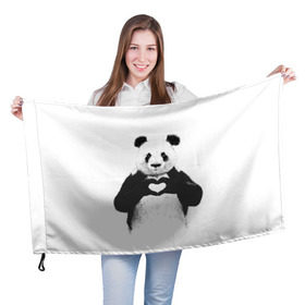 Флаг 3D с принтом Панда Love в Новосибирске, 100% полиэстер | плотность ткани — 95 г/м2, размер — 67 х 109 см. Принт наносится с одной стороны | панда
