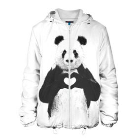 Мужская куртка 3D с принтом Панда Love в Новосибирске, ткань верха — 100% полиэстер, подклад — флис | прямой крой, подол и капюшон оформлены резинкой с фиксаторами, два кармана без застежек по бокам, один большой потайной карман на груди. Карман на груди застегивается на липучку | панда