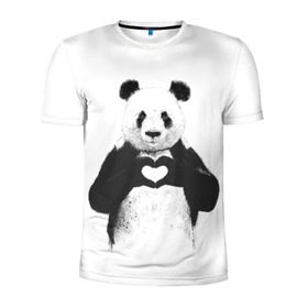 Мужская футболка 3D спортивная с принтом Панда Love в Новосибирске, 100% полиэстер с улучшенными характеристиками | приталенный силуэт, круглая горловина, широкие плечи, сужается к линии бедра | Тематика изображения на принте: панда