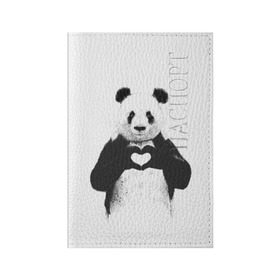 Обложка для паспорта матовая кожа с принтом Панда Love в Новосибирске, натуральная матовая кожа | размер 19,3 х 13,7 см; прозрачные пластиковые крепления | панда