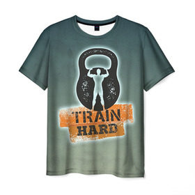 Мужская футболка 3D с принтом Train hard 2 в Новосибирске, 100% полиэфир | прямой крой, круглый вырез горловины, длина до линии бедер | bodybuilding | no pain no gain | train hard | бодибилдинг | качалка | пауэрлифинг | тренажерный | фитнес