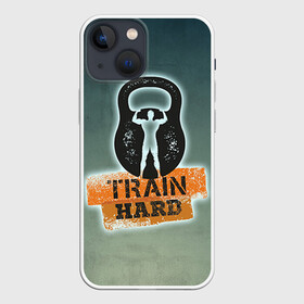 Чехол для iPhone 13 mini с принтом Train hard 2 в Новосибирске,  |  | bodybuilding | no pain no gain | train hard | бодибилдинг | качалка | пауэрлифинг | тренажерный | фитнес