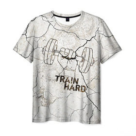 Мужская футболка 3D с принтом Train hard 5 в Новосибирске, 100% полиэфир | прямой крой, круглый вырез горловины, длина до линии бедер | bodybuilding | no pain no gain | train hard | бодибилдинг | качалка | пауэрлифинг | тренажерный | фитнес