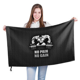 Флаг 3D с принтом No pain no gain 2 в Новосибирске, 100% полиэстер | плотность ткани — 95 г/м2, размер — 67 х 109 см. Принт наносится с одной стороны | bodybuilding | no pain no gain | train hard | бодибилдинг | качалка | пауэрлифинг | тренажерный | фитнес