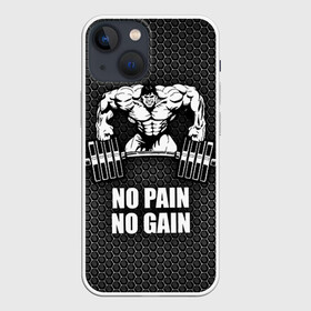 Чехол для iPhone 13 mini с принтом No pain no gain 2 в Новосибирске,  |  | bodybuilding | no pain no gain | train hard | бодибилдинг | качалка | пауэрлифинг | тренажерный | фитнес