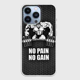Чехол для iPhone 13 Pro с принтом No pain no gain 2 в Новосибирске,  |  | bodybuilding | no pain no gain | train hard | бодибилдинг | качалка | пауэрлифинг | тренажерный | фитнес