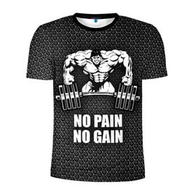 Мужская футболка 3D спортивная с принтом No pain no gain 2 в Новосибирске, 100% полиэстер с улучшенными характеристиками | приталенный силуэт, круглая горловина, широкие плечи, сужается к линии бедра | Тематика изображения на принте: bodybuilding | no pain no gain | train hard | бодибилдинг | качалка | пауэрлифинг | тренажерный | фитнес