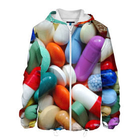 Мужская куртка 3D с принтом Pills в Новосибирске, ткань верха — 100% полиэстер, подклад — флис | прямой крой, подол и капюшон оформлены резинкой с фиксаторами, два кармана без застежек по бокам, один большой потайной карман на груди. Карман на груди застегивается на липучку | пилюли | флу