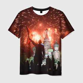 Мужская футболка 3D с принтом Салют на Красной площади в Новосибирске, 100% полиэфир | прямой крой, круглый вырез горловины, длина до линии бедер | красная площади | покровский | салют | собор | солдат