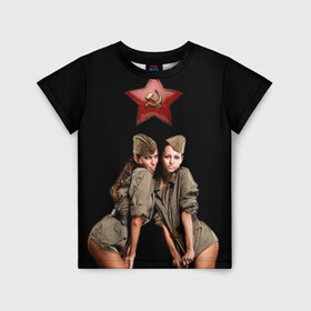 Детская футболка 3D с принтом Девушки в форме в Новосибирске, 100% гипоаллергенный полиэфир | прямой крой, круглый вырез горловины, длина до линии бедер, чуть спущенное плечо, ткань немного тянется | армия | военная форма | девушки | россия | рэтро | ссср