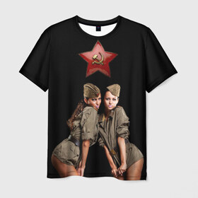 Мужская футболка 3D с принтом Девушки в форме в Новосибирске, 100% полиэфир | прямой крой, круглый вырез горловины, длина до линии бедер | армия | военная форма | девушки | россия | рэтро | ссср