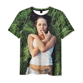 Мужская футболка 3D с принтом Джоли Анджелина в Новосибирске, 100% полиэфир | прямой крой, круглый вырез горловины, длина до линии бедер | анджелина | девушка | джоли | лежит | тату