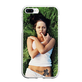 Чехол для iPhone 7Plus/8 Plus матовый с принтом Джоли Анджелина в Новосибирске, Силикон | Область печати: задняя сторона чехла, без боковых панелей | анджелина | девушка | джоли | лежит | тату