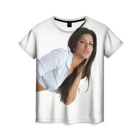Женская футболка 3D с принтом Девушка в бикини в Новосибирске, 100% полиэфир ( синтетическое хлопкоподобное полотно) | прямой крой, круглый вырез горловины, длина до линии бедер | девушка | красивая | модель | прикол | стоит