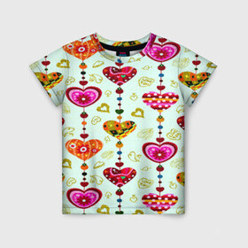 Детская футболка 3D с принтом Heart в Новосибирске, 100% гипоаллергенный полиэфир | прямой крой, круглый вырез горловины, длина до линии бедер, чуть спущенное плечо, ткань немного тянется | heart | женские | любовь | новые | прикольные | сердечки