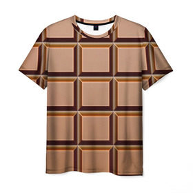 Мужская футболка 3D с принтом Шоколад в Новосибирске, 100% полиэфир | прямой крой, круглый вырез горловины, длина до линии бедер | еда | коричневый | плитка | прикольные | шоколад