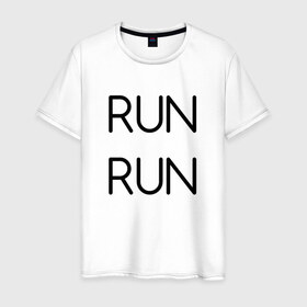 Мужская футболка хлопок с принтом RUN в Новосибирске, 100% хлопок | прямой крой, круглый вырез горловины, длина до линии бедер, слегка спущенное плечо. | Тематика изображения на принте: bts | jimin | jin | joonguk | rap monster | run | suga