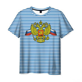 Мужская футболка 3D с принтом Герб РФ в Новосибирске, 100% полиэфир | прямой крой, круглый вырез горловины, длина до линии бедер | Тематика изображения на принте: армия | войска | вооруженные силы | герб | россия | символ россии | тельник | тельняшка | флаг