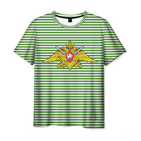 Мужская футболка 3D с принтом Погранвойска в Новосибирске, 100% полиэфир | прямой крой, круглый вырез горловины, длина до линии бедер | армия | войска | вооруженные силы | пограничные войска | тельник | тельняшка