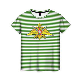 Женская футболка 3D с принтом Погранвойска в Новосибирске, 100% полиэфир ( синтетическое хлопкоподобное полотно) | прямой крой, круглый вырез горловины, длина до линии бедер | армия | войска | вооруженные силы | пограничные войска | тельник | тельняшка