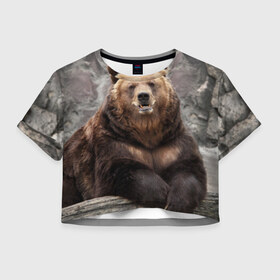 Женская футболка 3D укороченная с принтом Русский медведь в Новосибирске, 100% полиэстер | круглая горловина, длина футболки до линии талии, рукава с отворотами | медведь | россия | русский | русский медведь