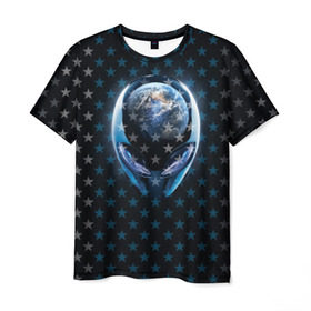 Мужская футболка 3D с принтом Alien в Новосибирске, 100% полиэфир | прямой крой, круглый вырез горловины, длина до линии бедер | alien | гуманоид | звезды | инопланетянин | космос