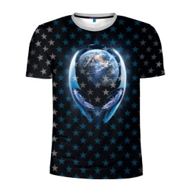 Мужская футболка 3D спортивная с принтом Alien в Новосибирске, 100% полиэстер с улучшенными характеристиками | приталенный силуэт, круглая горловина, широкие плечи, сужается к линии бедра | alien | гуманоид | звезды | инопланетянин | космос