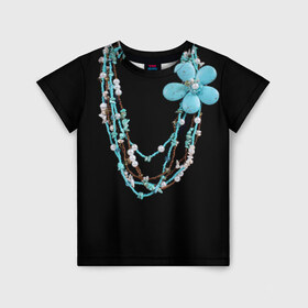 Детская футболка 3D с принтом Ожерелье в Новосибирске, 100% гипоаллергенный полиэфир | прямой крой, круглый вырез горловины, длина до линии бедер, чуть спущенное плечо, ткань немного тянется | Тематика изображения на принте: бижутерия | бусы | каменный | камни | ожерелье | украшение | цветок | цветы
