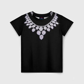 Детская футболка 3D с принтом Бриллиантовое ожерелье в Новосибирске, 100% гипоаллергенный полиэфир | прямой крой, круглый вырез горловины, длина до линии бедер, чуть спущенное плечо, ткань немного тянется | бриллианты | драгоценность | золотое ожерелье | камни | лепестки | цепь