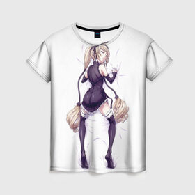 Женская футболка 3D с принтом Девушка на груди в Новосибирске, 100% полиэфир ( синтетическое хлопкоподобное полотно) | прямой крой, круглый вырез горловины, длина до линии бедер | анимэ | висит | девушка | на груди