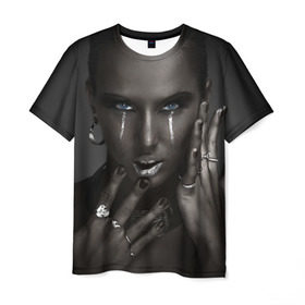 Мужская футболка 3D с принтом Черная девушка в Новосибирске, 100% полиэфир | прямой крой, круглый вырез горловины, длина до линии бедер | белое | блеск | бриллиант | девушка | драгоценности | золото | кольца | макияж | перстни | серебро | черная | эпатаж