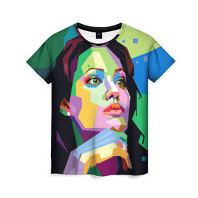 Женская футболка 3D с принтом Анджелина Джоли в Новосибирске, 100% полиэфир ( синтетическое хлопкоподобное полотно) | прямой крой, круглый вырез горловины, длина до линии бедер | angelina jolie | актриса | анджелина джоли | звезда | знаменитость | кино | поп арт | символ