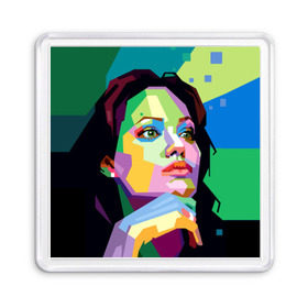 Магнит 55*55 с принтом Анджелина Джоли в Новосибирске, Пластик | Размер: 65*65 мм; Размер печати: 55*55 мм | angelina jolie | актриса | анджелина джоли | звезда | знаменитость | кино | поп арт | символ
