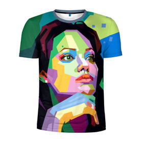 Мужская футболка 3D спортивная с принтом Анджелина Джоли в Новосибирске, 100% полиэстер с улучшенными характеристиками | приталенный силуэт, круглая горловина, широкие плечи, сужается к линии бедра | Тематика изображения на принте: angelina jolie | актриса | анджелина джоли | звезда | знаменитость | кино | поп арт | символ