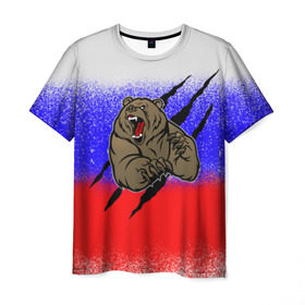 Мужская футболка 3D с принтом Свирепый медведь в Новосибирске, 100% полиэфир | прямой крой, круглый вырез горловины, длина до линии бедер | русь