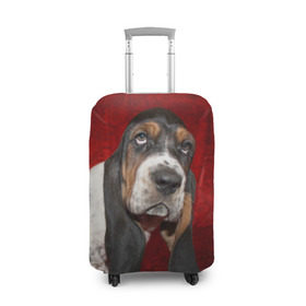 Чехол для чемодана 3D с принтом Бассет-хаунд в Новосибирске, 86% полиэфир, 14% спандекс | двустороннее нанесение принта, прорези для ручек и колес | Тематика изображения на принте: бархат | бассет хаунд | взгляд | домашнее | животное | порода | собака | уши