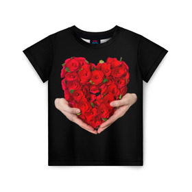 Детская футболка 3D с принтом Сердце в руках в Новосибирске, 100% гипоаллергенный полиэфир | прямой крой, круглый вырез горловины, длина до линии бедер, чуть спущенное плечо, ткань немного тянется | 8 марта | любовь | подарок | праздник | розы | руки | сердце
