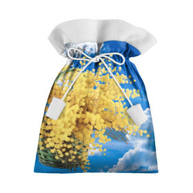 Подарочный 3D мешок с принтом Мимозы в Новосибирске, 100% полиэстер | Размер: 29*39 см | 8 марта | весна | мимозы | небо | облака | цветы