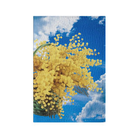 Обложка для паспорта матовая кожа с принтом Мимозы в Новосибирске, натуральная матовая кожа | размер 19,3 х 13,7 см; прозрачные пластиковые крепления | 8 марта | весна | мимозы | небо | облака | цветы