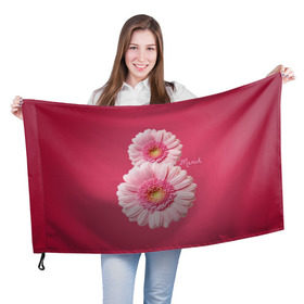 Флаг 3D с принтом Гарберы в Новосибирске, 100% полиэстер | плотность ткани — 95 г/м2, размер — 67 х 109 см. Принт наносится с одной стороны | 8 марта | гарберы | день | женский | международный | праздник | розовые | цветы